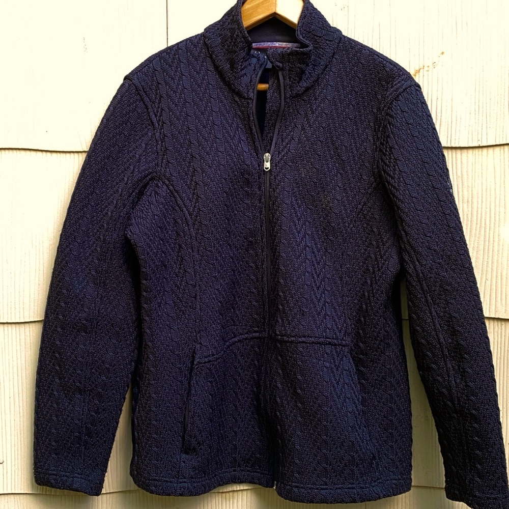 Spyder Black Cable Knit Sweater Style Zip Up Jacket XL Excellent Confition SKI